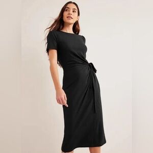 Boden Tencel Side Tie Jersey Midi Black Dress Size 16